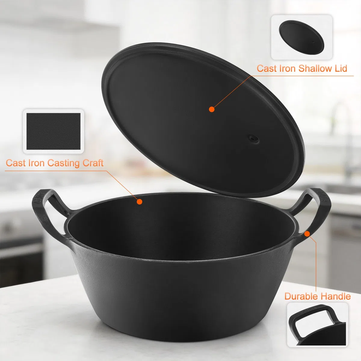 onlyfire Cocotte en Fonte Émaillée 25 cm avec Couvercle | Dutch Oven pour Barbecue et Feu de Camp, Compatible Induction, Gaz et Four, Poignées Larges, Couvercle à Rebord pour Braises