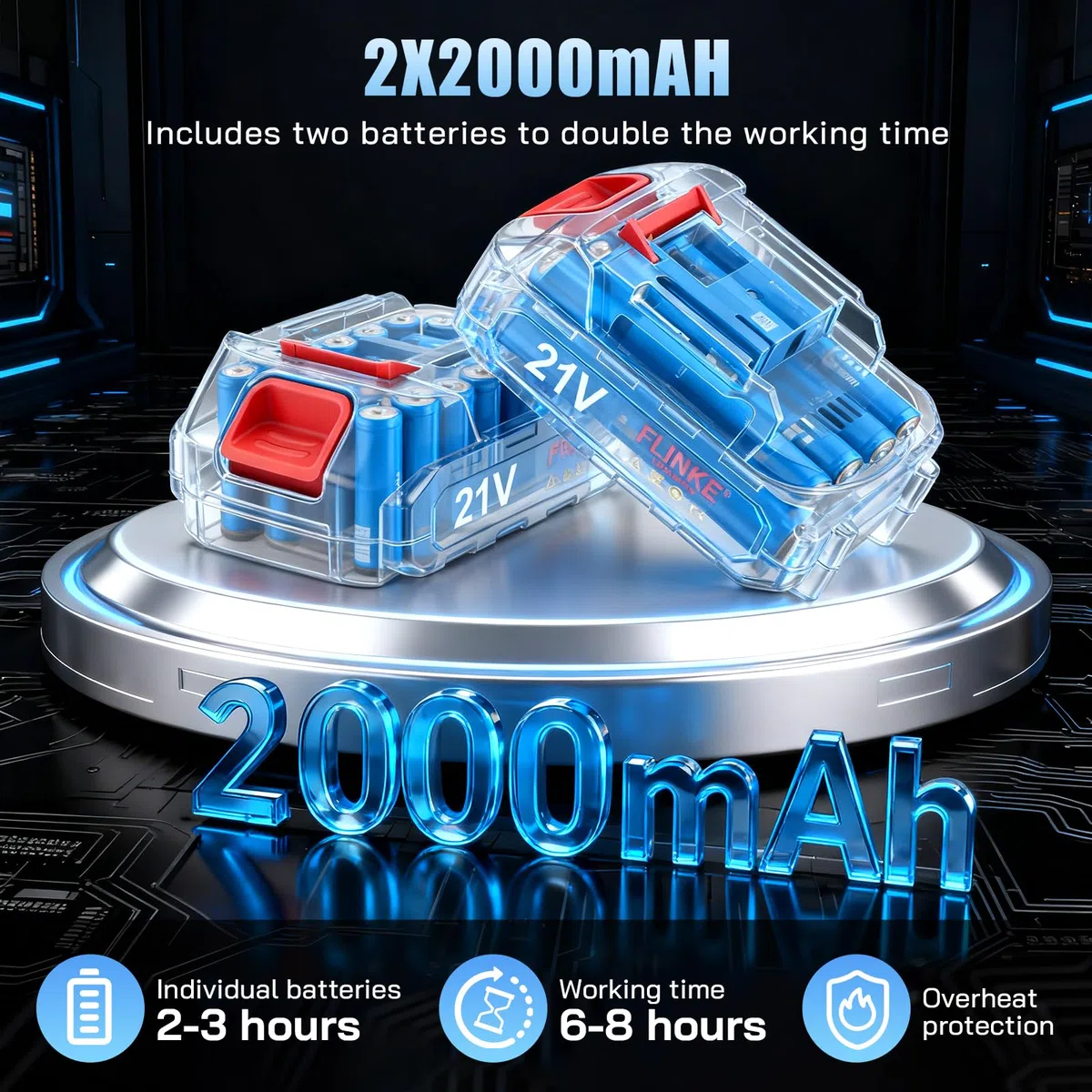 Sécateur Électrique Sans Fil avec 21V 2x2000mAh Batteries et écran LED, Portable Sécateur à Batterie pour Branches d'arbres de Jardin Verger, Lames SK7