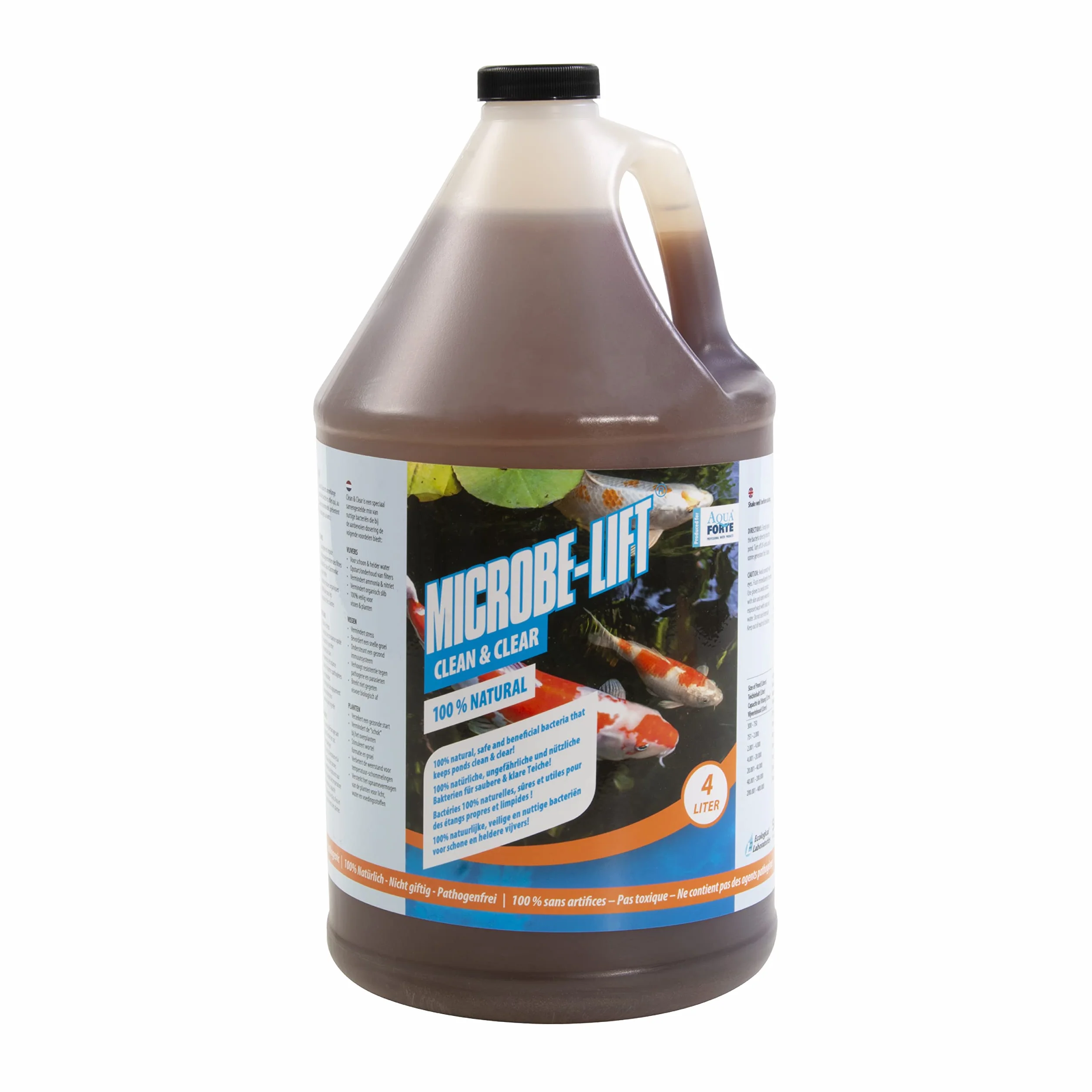 Aquaforte microbe-Lift Clean And Clear 4 L, Bassin Clair et Propre Grâce à La Lumière Du Soleil, Contre La Pollution Organique Dans Votre Bassin, 100% Naturel et Sûr pour les Poissons et les Plantes