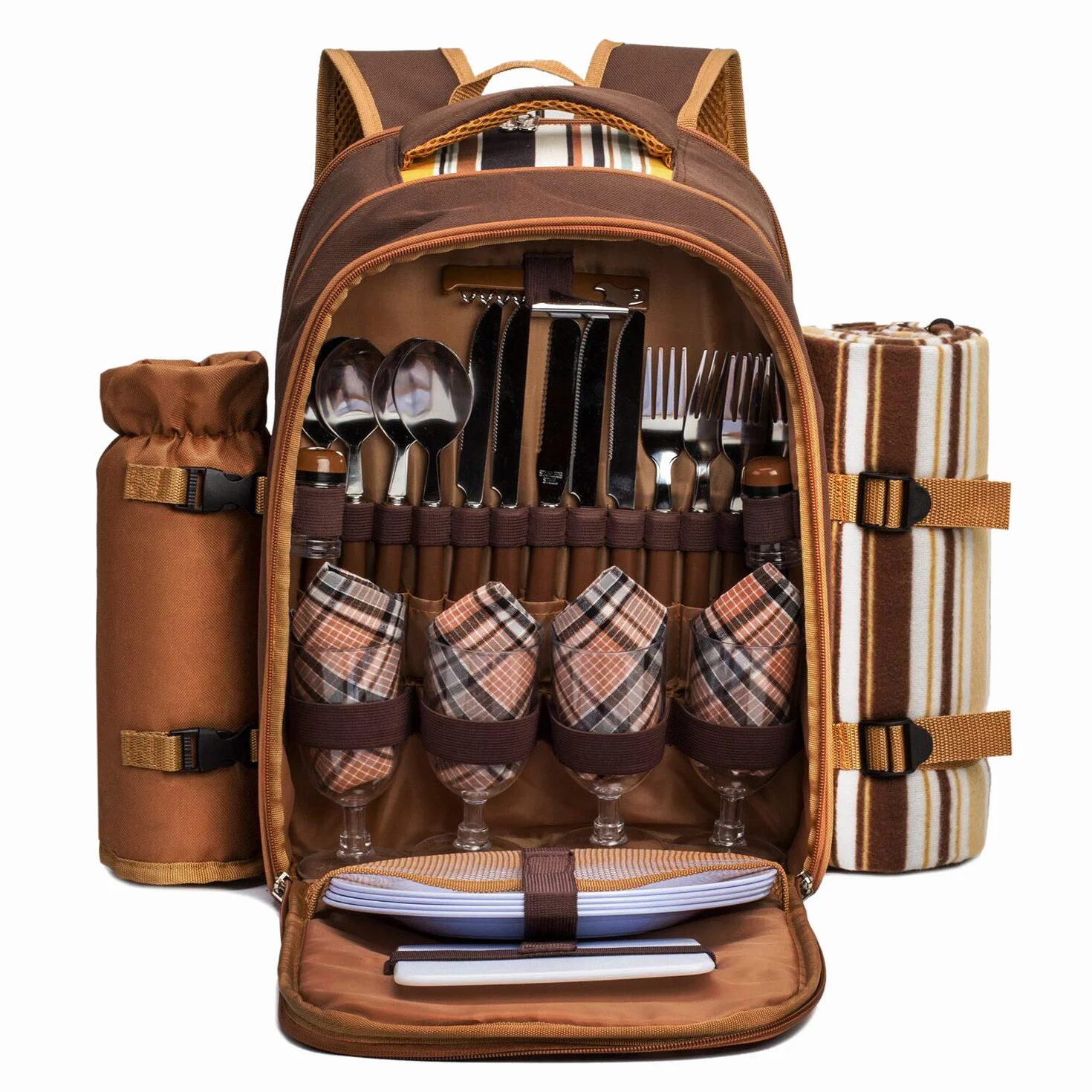 Apollo Walker Sac à Dos de Pique-Nique Ensemble de Pique-Nique pour 4 Personnes (Ensemble et Couverture), Sac Thermique, Sacs isothermes pour Camping, Plage, randonnée Barun