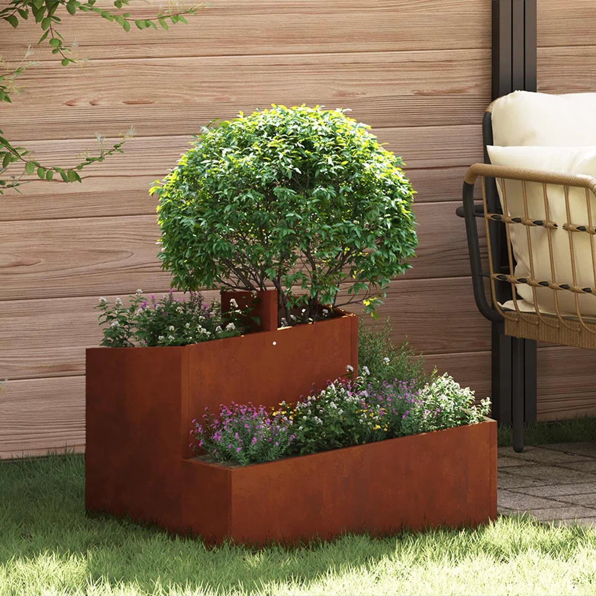 vidaXL Cache-Pot de Jardin Marron 60 x 60 x 50 cm Acier patiné, Jardin et Terrasse, Jardinière en métal Moderne pour l'extérieur, Accessoires de Patio, Style Contemporain