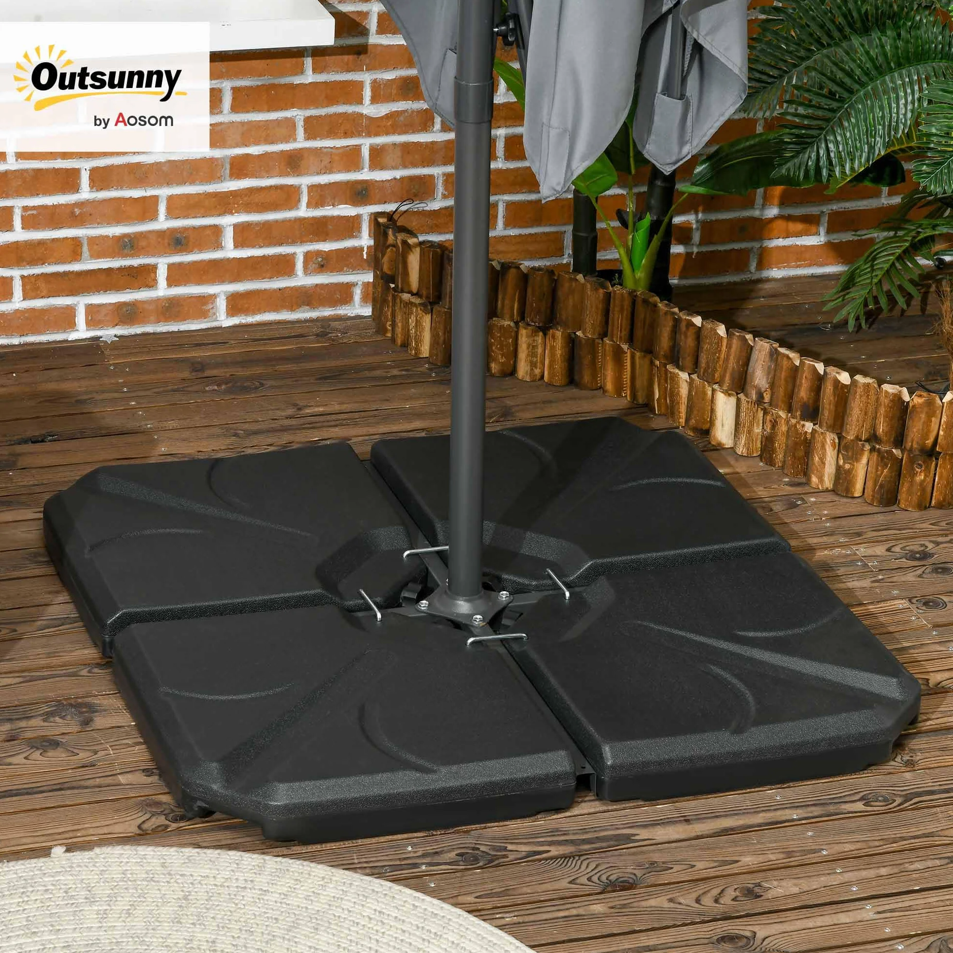 Outsunny Lot de 4 lestages pour parasols Dalles de Parasol déporté carré polyéthylène - À remplir d'eau ou de Sable jusqu'à 56/72 kg - 103 x 103 x 8,3 cm Noir