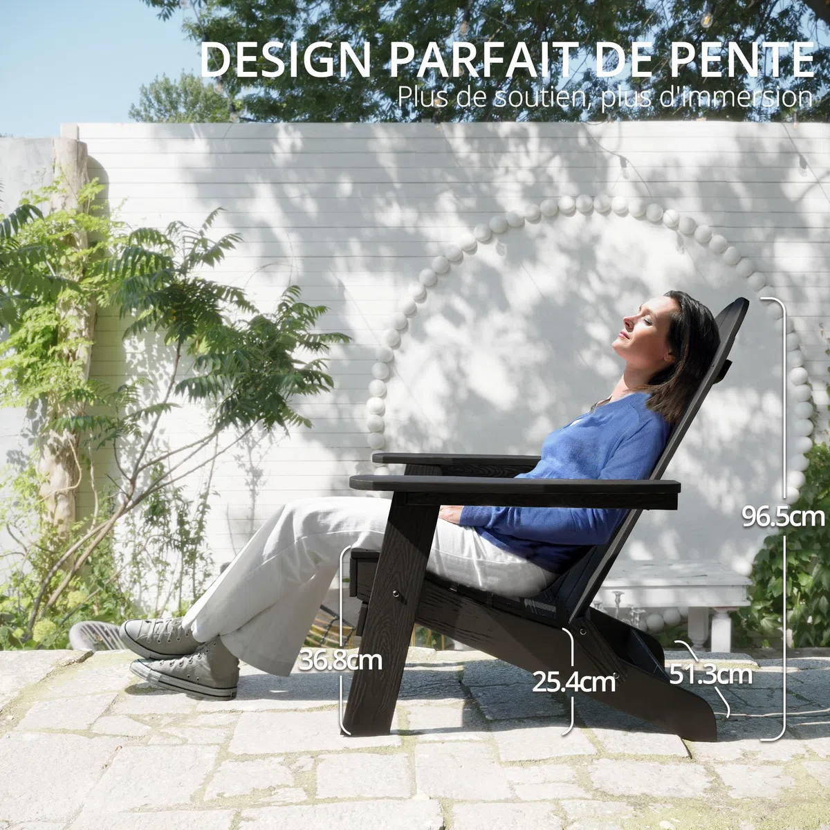 LUE BONA Chaise Adirondack Noire, Chaise de Jardin HDPS Pliable, Résistante aux Intempéries avec Porte-Gobelet, pour Jardin, Terrasse, Balcon