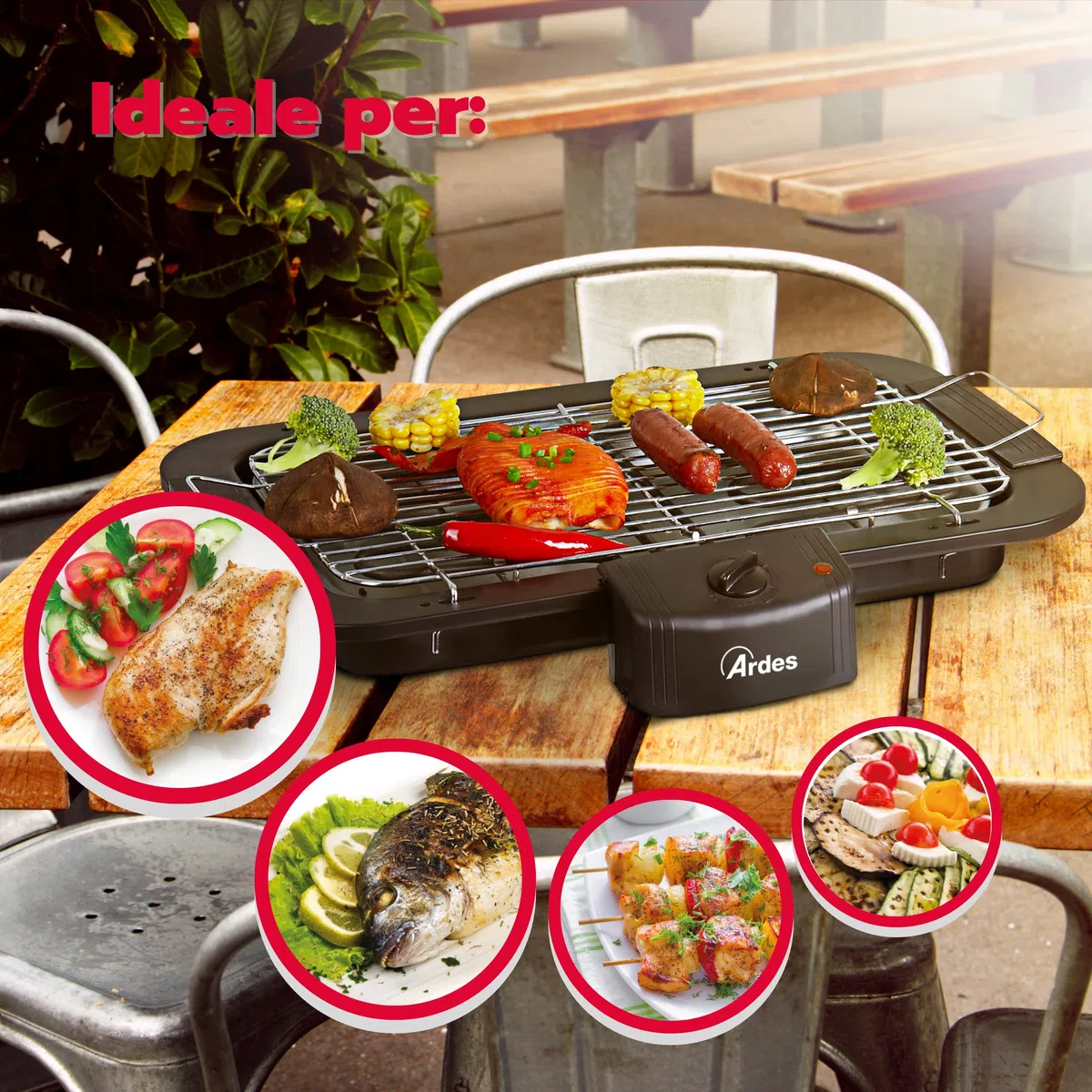 ARDES - Barbecue électrique portable sans fumée de 2200 W Grill électrique portable pour balcon - Barbecue d’intérieur ou extérieur - Couleur noire Modèle AR1B01, Noir