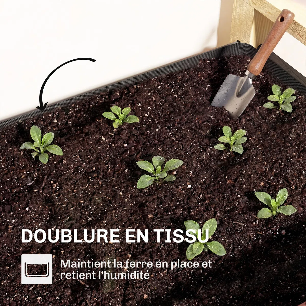 Outsunny Carré Potager avec Pieds en Bois Surélevé 98 x 37 x 90 cm Gris | Jardinière Extérieure, Grande Taille, 4 Trous de Drainage, Tissu Non Tissé, pour Légumes, Fleurs