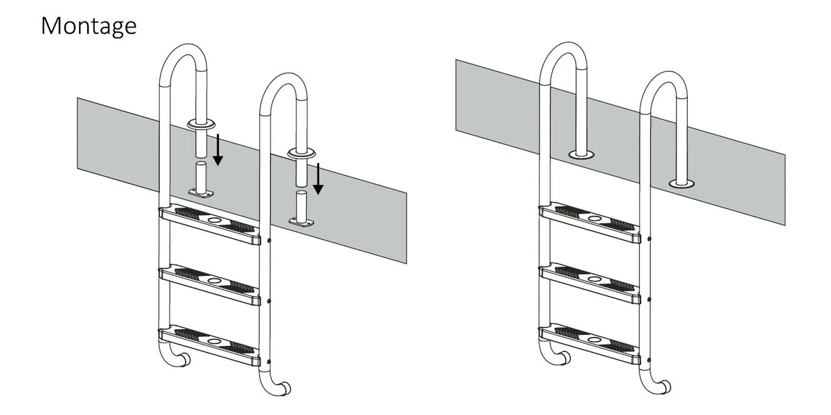 Zelsius Echelle de Piscine à 3 marches en Acier Inoxydable V2A | 50 x 26,5 x 132 cm - Argent | avec Protection antidérapante | Escalier de Piscine