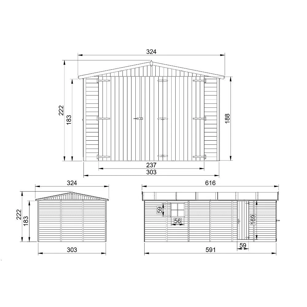 Garage de Jardin Bois Naturel - Abri de Jardin - Chalet en Pin/épicéa- H222X616x324 cm/18 m² - Construction de Panneaux- Rangement pour vélos, Remise à Outils - TIMBELA M102