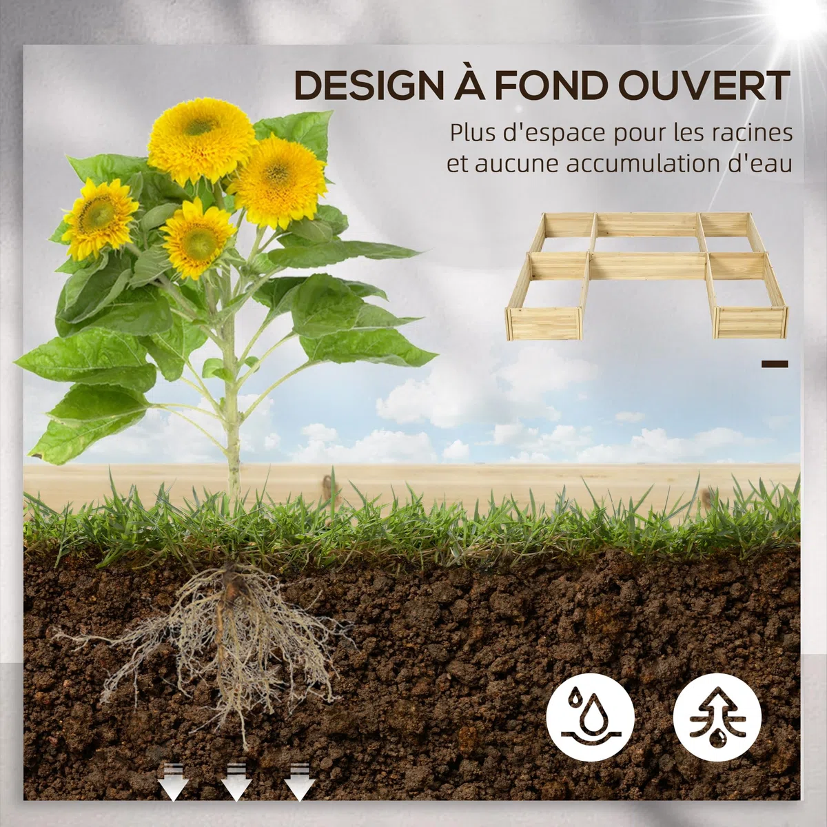 Outsunny Lot de 5 jardinières, Dim. 230L x 230l x 28H cm, Bois Naturel | Jardinières Convertibles Extérieur en Bois pré-huilé