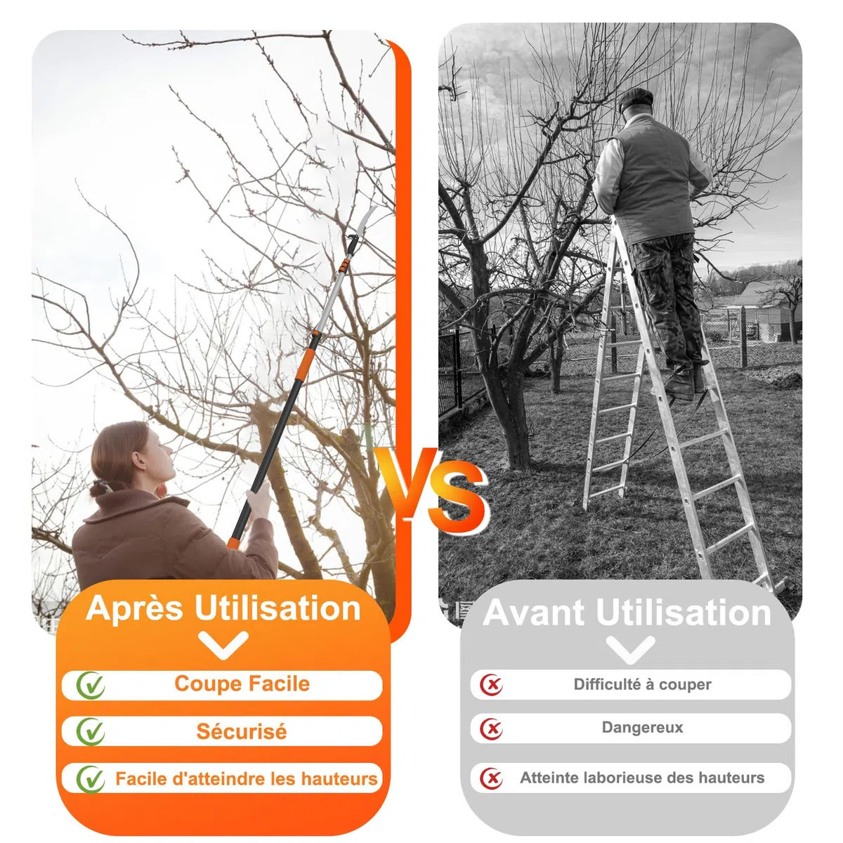 LAANPOLE 6m Scie, Ébrancheur sur Perche Telescopique avec Perche de Extension 1,5-6m, Ébrancheur Manuel pour Jardin, Orange