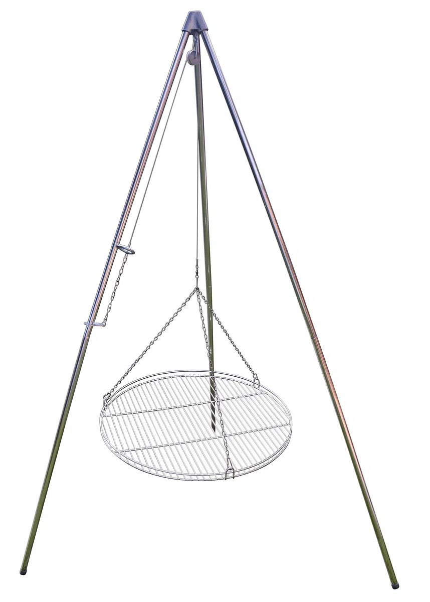 Huber Grillgeräte Barbecue suspendu sur trépied avec grille 70 cm en acier inoxydable, production allemande