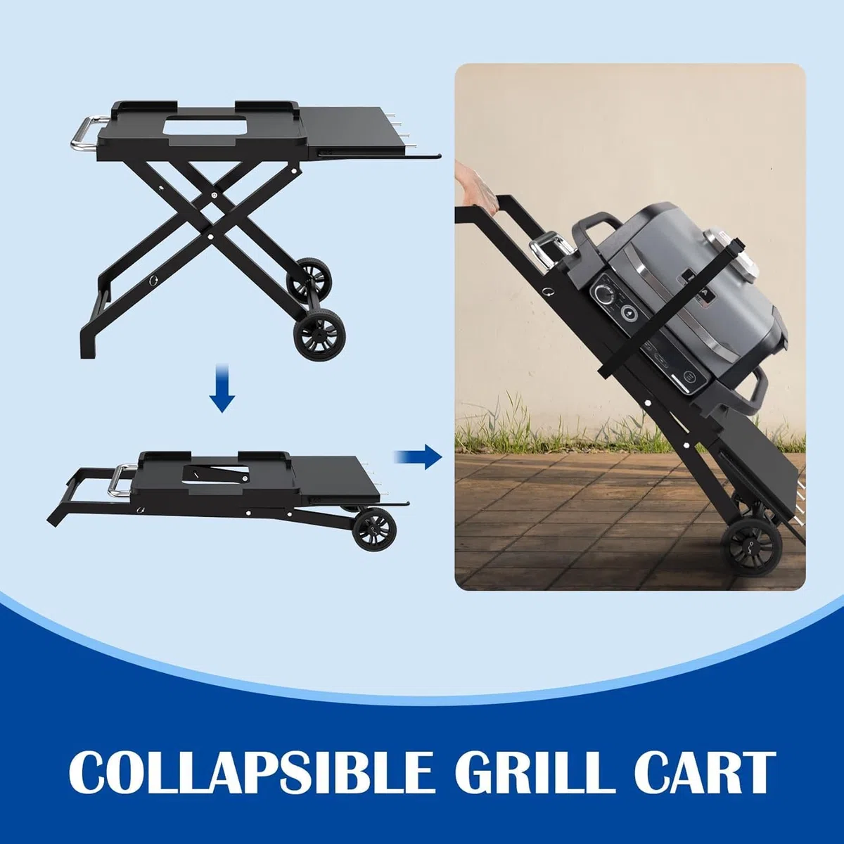 Support pliable pour barbecue Ninja Woodfire - Chariot avec étagère latérale pour Ninja Woodfire OG700 OG800 OG900 OO101 Series