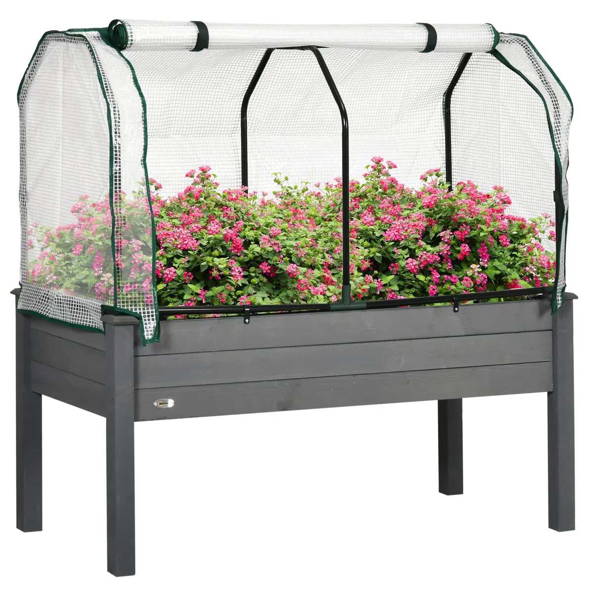 Outsunny Potager sur Pieds surélevé avec bâche en PE Jardinière surélevée Potager avec Serre Volume 104 L avec Trous de Drainage, Tissu Non tissé, pour Plantes Fleurs Légumes, 121x55x117cm Gris foncé
