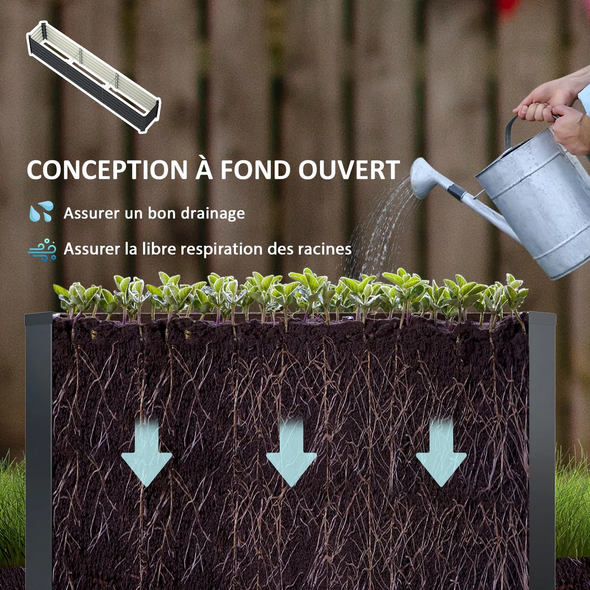Outsunny Carré Potager, Potager surélevé en Acier galvanisé, Barres de Soutien et plaques d'angle, Fond Ouvert, lit de Jardin surélevé, pour Plantes légumes, Fleurs, 240 x 40 x 45 cm, Gris foncé
