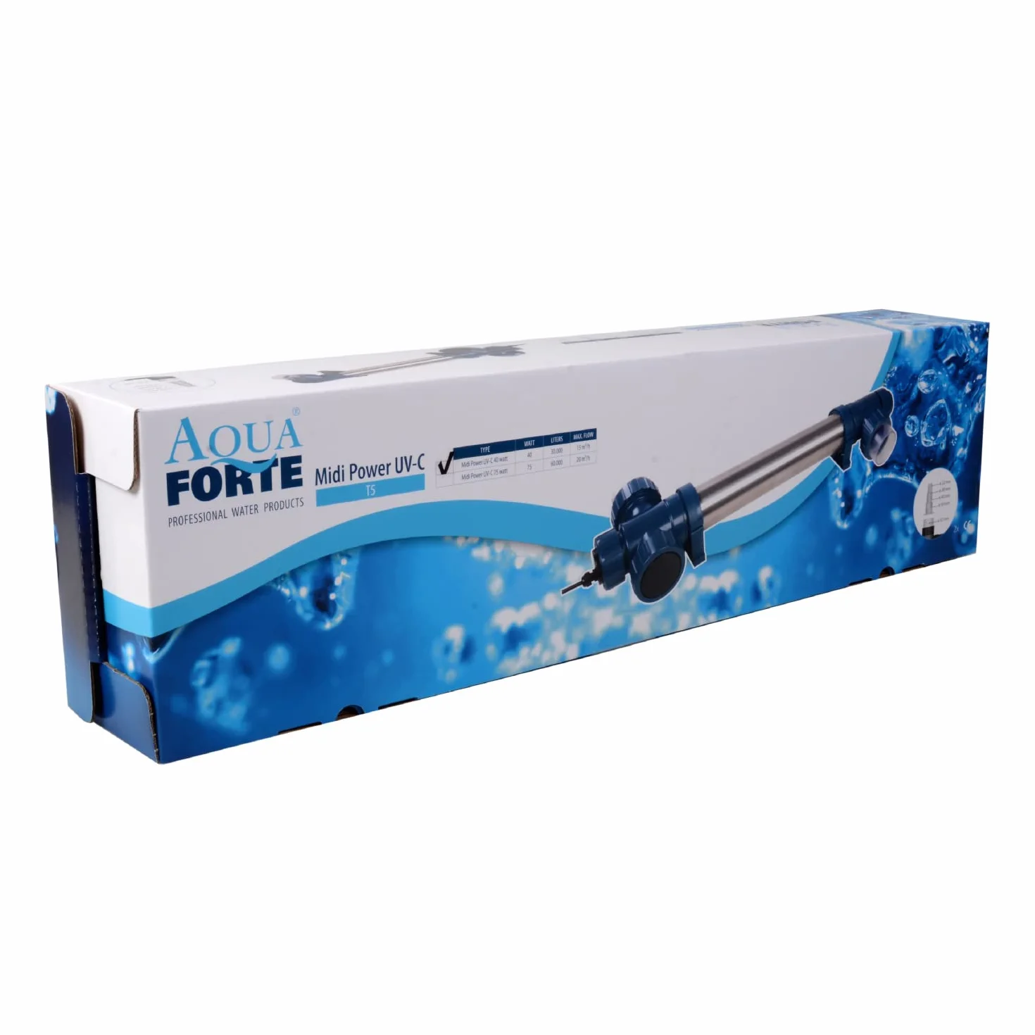 AquaForte Midi Power UVC 40 Watts, Lampes Courtes et boîtier en Acier Inoxydable, débit Maximal de 15m3 par Heure, pour Un Bassin Clair avec des Poissons en Bonne santé sans Produits Chimiques