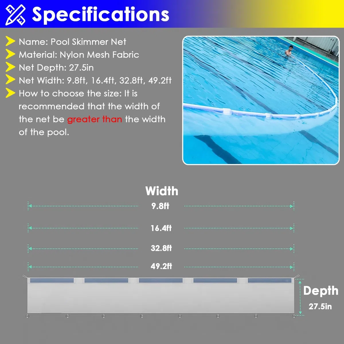 Épuisette à Mailles Fines pour Un Nettoyage Efficace des piscines, étangs et Sources thermales (mât Non Inclus).