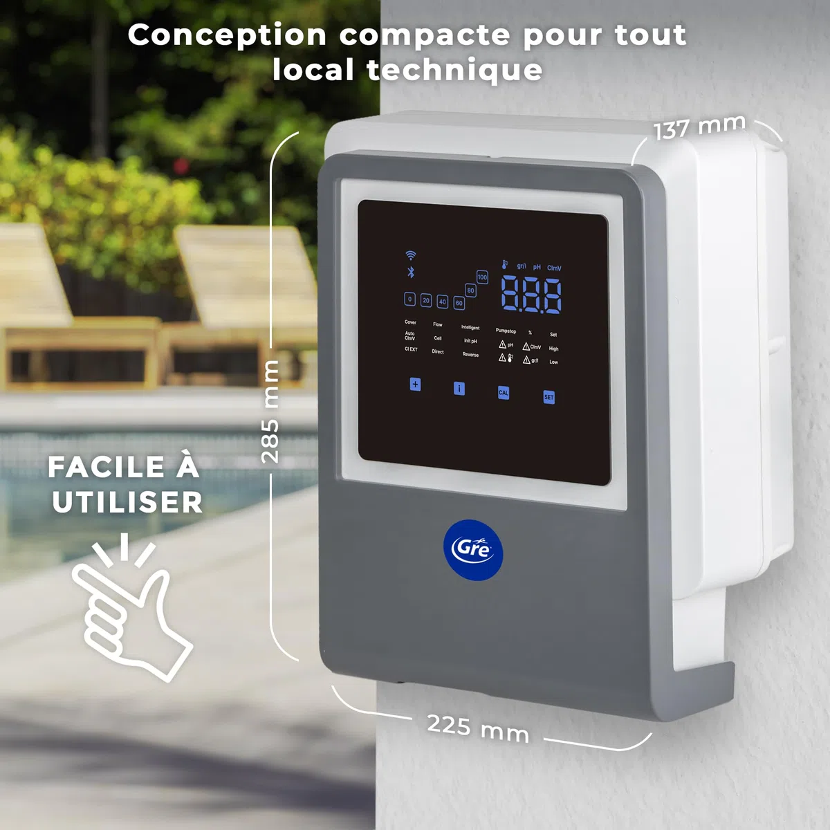 Gre SWGA60 - Angeschlossene Salzelektrolyse, All-in-One mit PH-Controller, für Pools BIS zu 60 m3