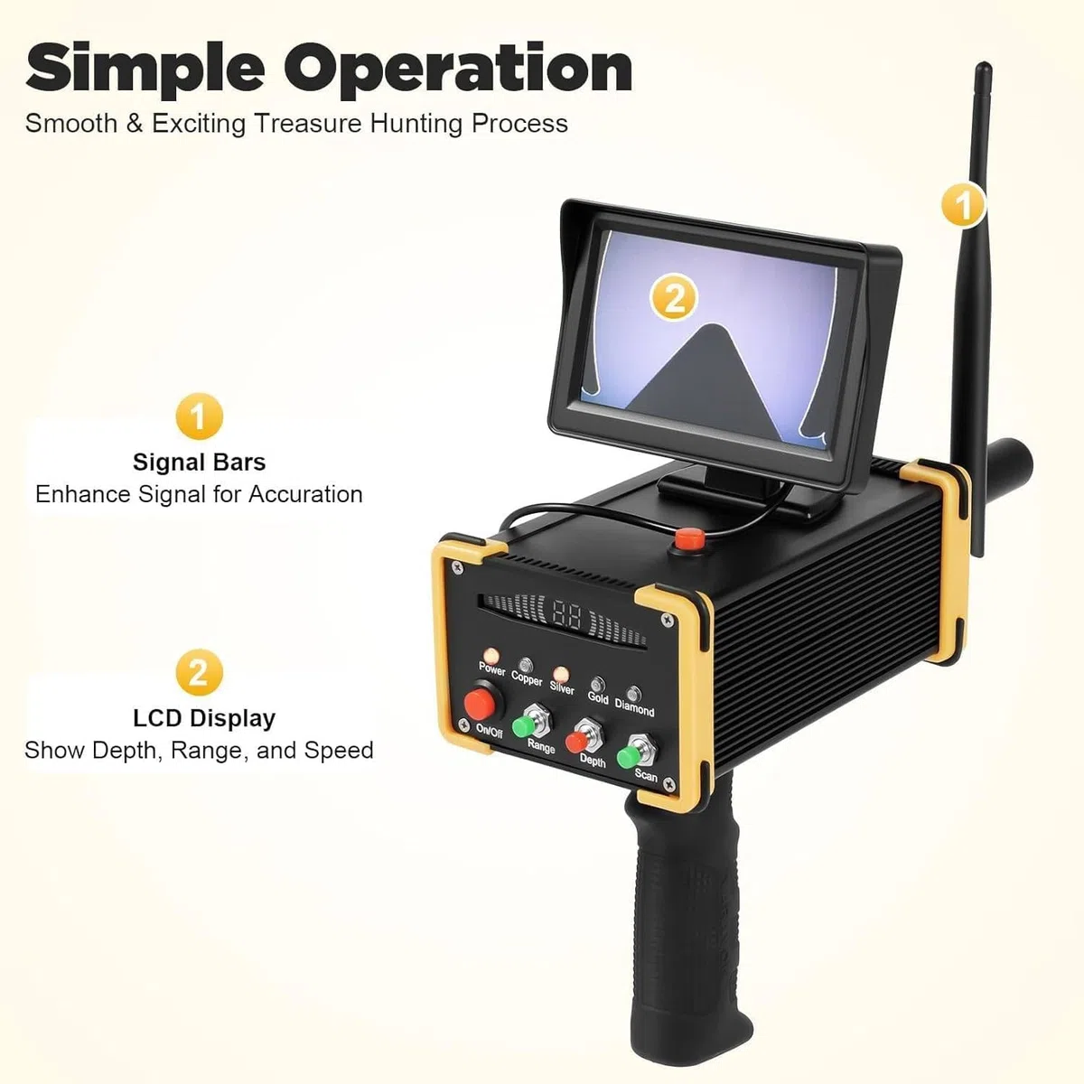 Détecteur de métaux - Scanner métro professionnel - Portée de 0 à 99 m - Profondeur : 16 m - Écran HD haute sensibilité pour la chasse au trésor