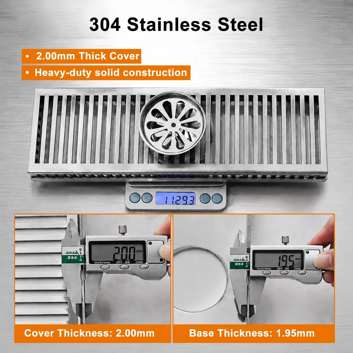 Grille De Drainage Longue en Acier Inoxydable pour Terrasse Et Jardin | Panier Filtre D'évier En Acier Inoxydable 304, Conçu Pour Terrasses Et Jardins(10x60cm(75 Holes))