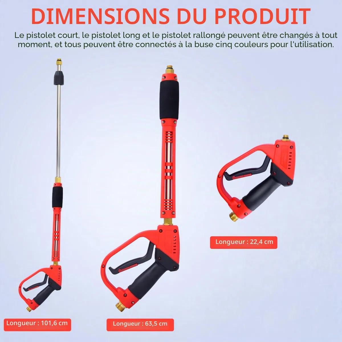 Pistolet De Lavage Haute Pression avec 5 Embouts De Buse,M22-14mm Nettoyage de Laveuse à Jet de Voiture pour Le Lavage Des Voitures,L'Irrigation Des Jardins,Le Nettoyage Des Vitres