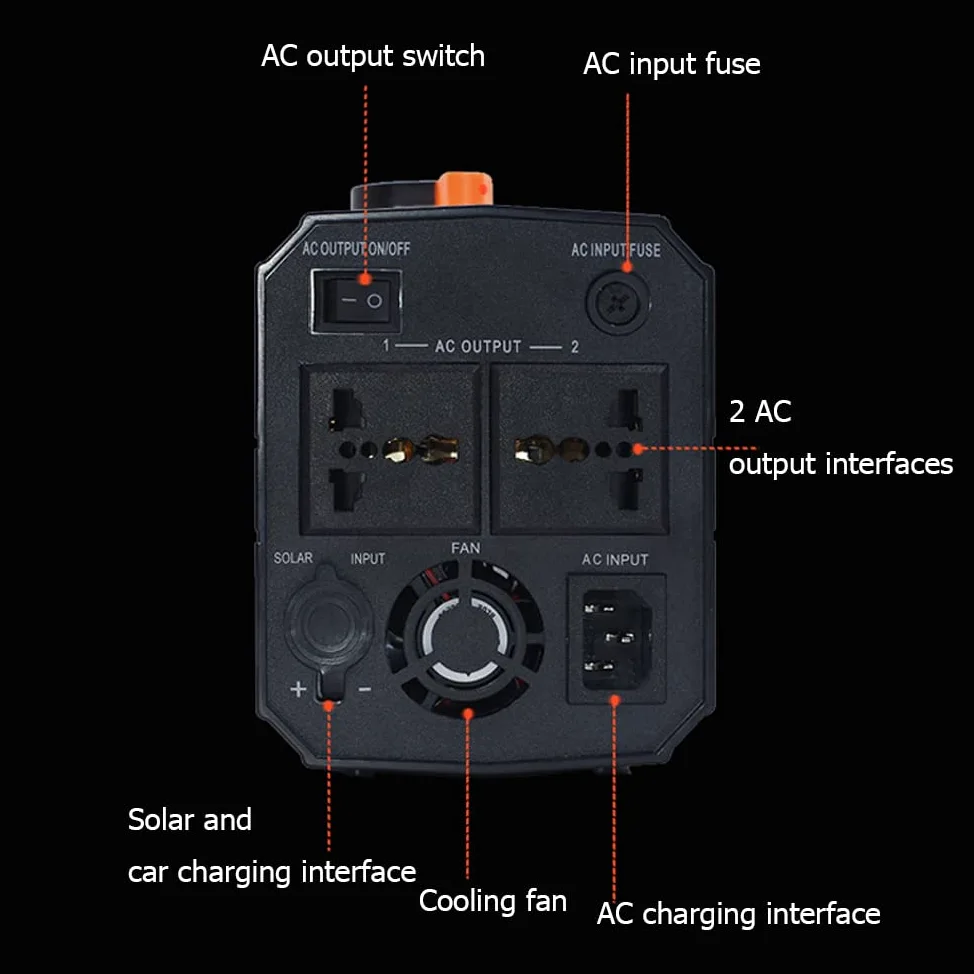 Batterie de Secours Portable Power Station 1000 Peak Watts 500Wh Batterie au Lithium pour Camping/Voyage/intérieur et extérieur (Panneau Solaire Non Inclus),220v/110v,500W40Ah