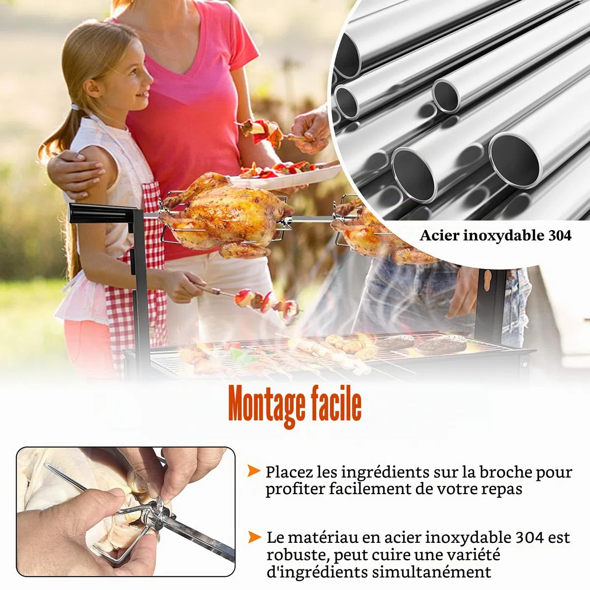 NAIZY Rôtissoire pour Barbecue Set de Brochettes à Griller universelle électrique avec 2 aiguilles à Viande et Moteur en Acier Inoxydable 220V - 240V pour rôtisserie et gril à gaz