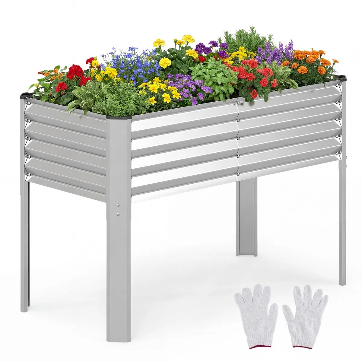 FANTASK Jardinière surélevée en métal - 118 x 60 x 77,5 cm - avec système de Drainage jusqu'à 50 kg - pour légumes, Fruits, Fleurs, Herbes, Balcon, Jardin, terrasse - Argenté
