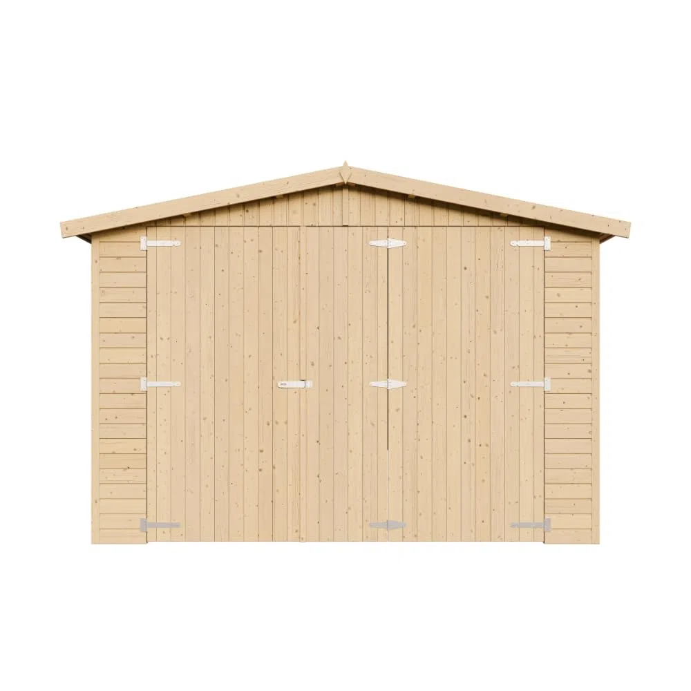 Garage de Jardin Bois Naturel - Abri de Jardin - Chalet en Pin/épicéa- H222X616x324 cm/18 m² - Construction de Panneaux- Rangement pour vélos, Remise à Outils - TIMBELA M102