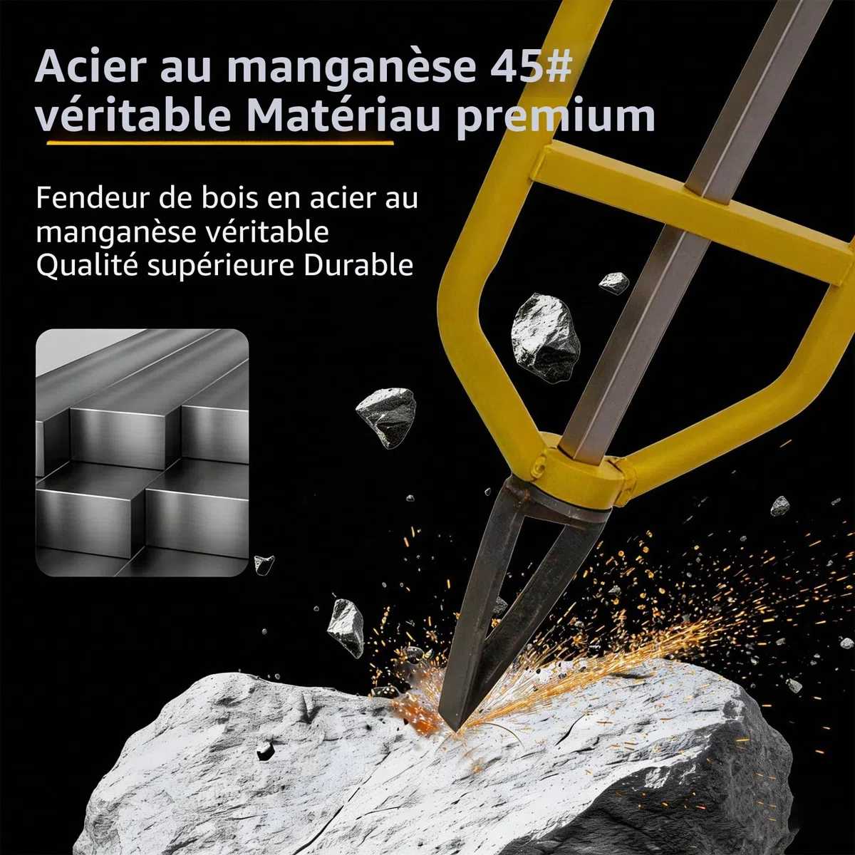 Fendeuse à bois manuelle – Outil portable robuste pour fendre rapidement et facilement les bûches, idéal pour le bois de chauffage, les feux de camp et une utilisation en extérieur