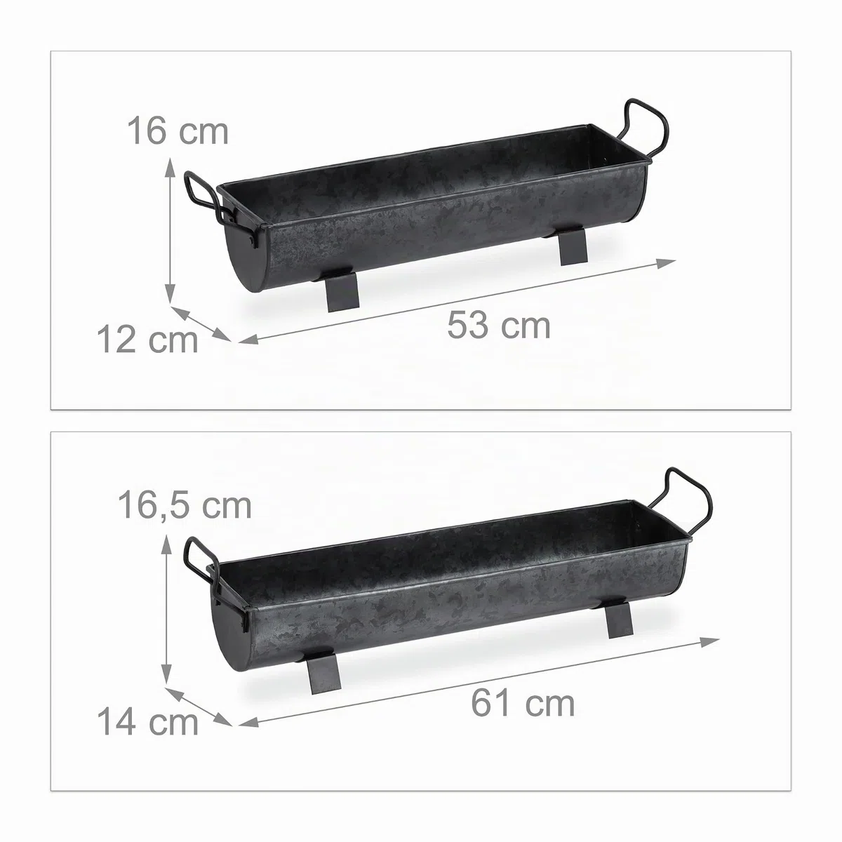 Relaxdays Balconnière gouttière Pot de Fleurs métal jardinière Zinc Jardin bac à Fleurs déco Set de 2, Anthracite