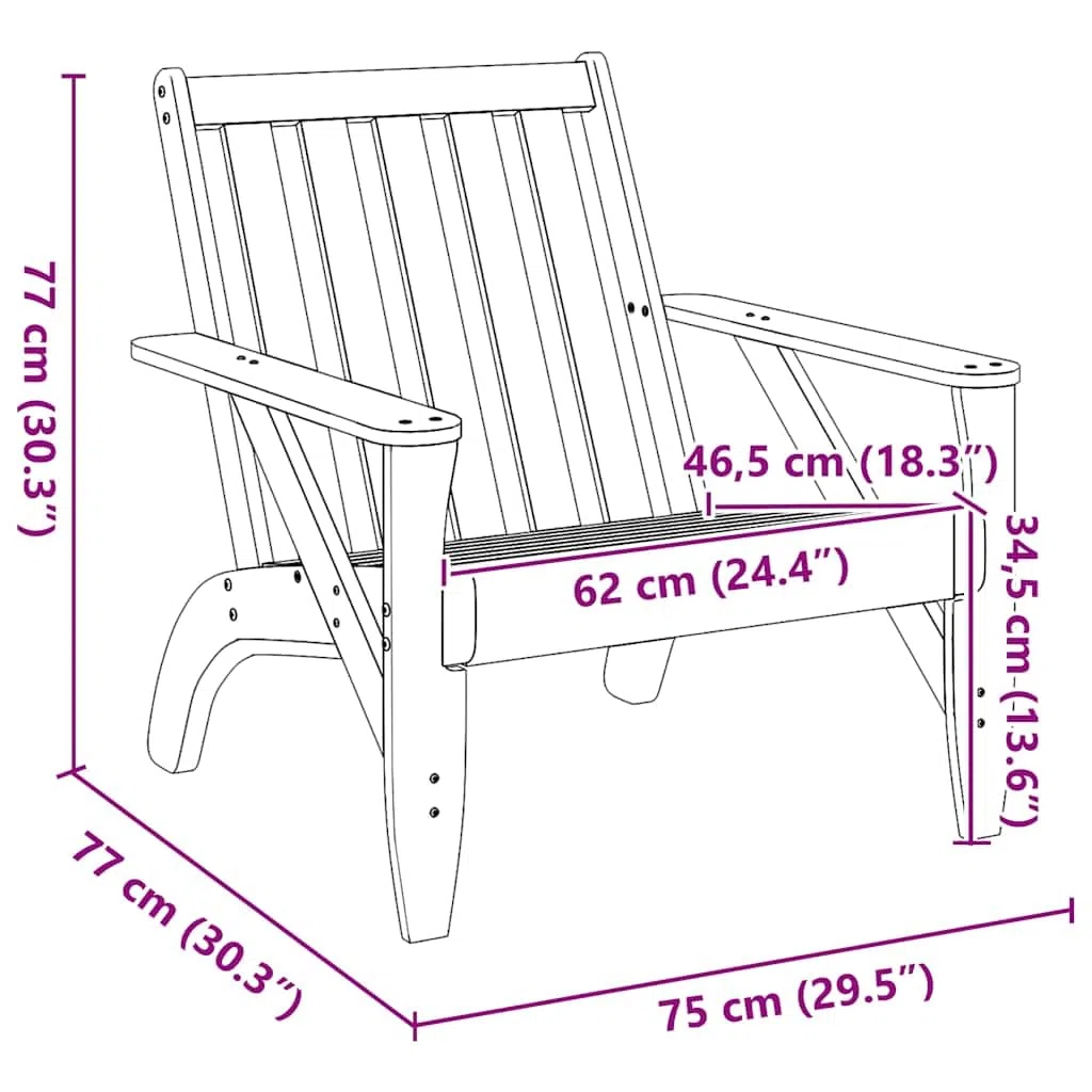 vidaXL Chaises de Jardin Adirondack Lot de 2 75x77x77 cm, Chaise de Jardin, siège de Jardin, Chaise de Patio, Chaise Relax, siège d'extérieur