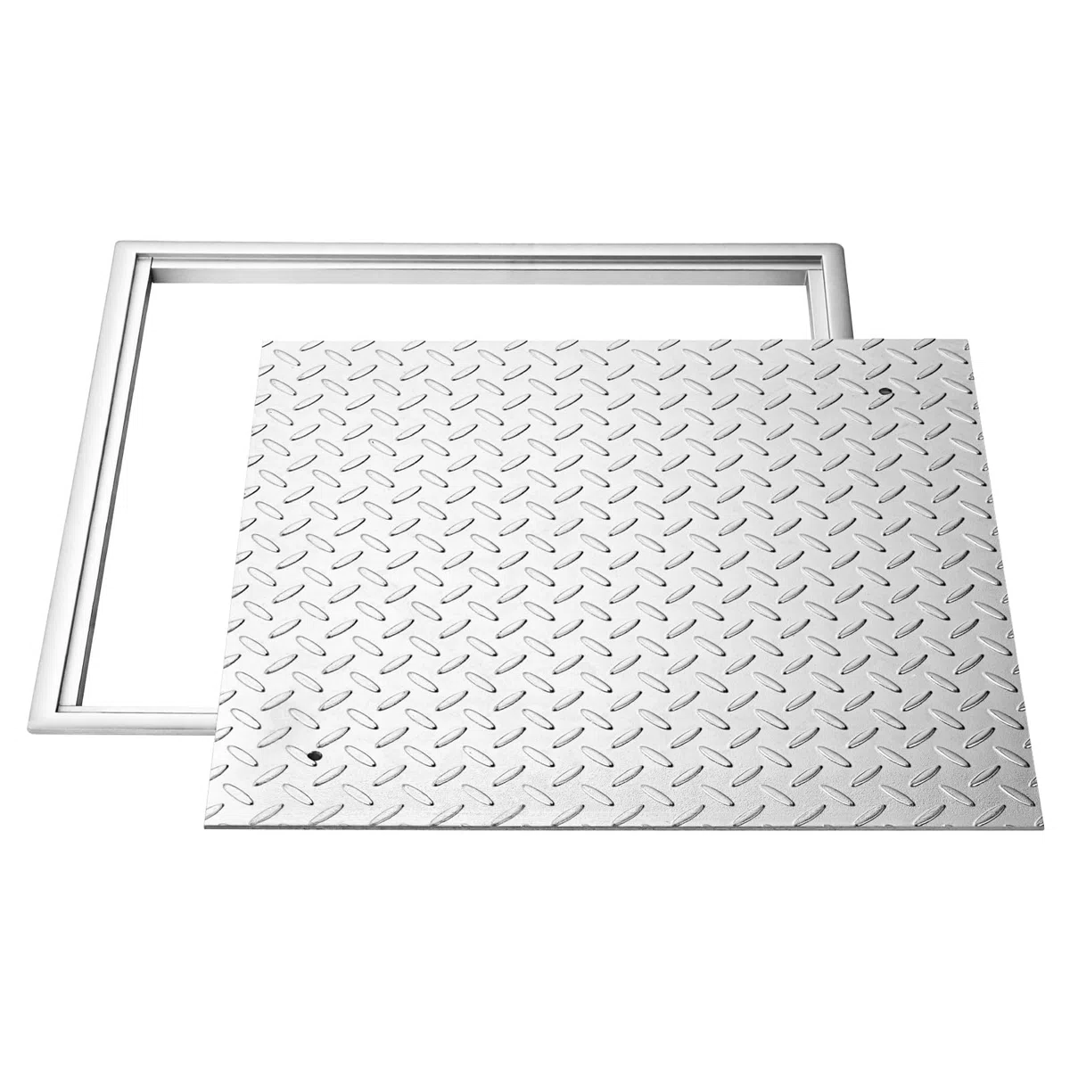VEVOR Plaque d'Égout avec Cadre, Couvercle de Regard Carré de 60x60 cm, pour Inspection de Drainage Bouche d'Égout Trottoir Jardin, Couvercle de Fosse Septique en Acier au Carbone Antidérapant