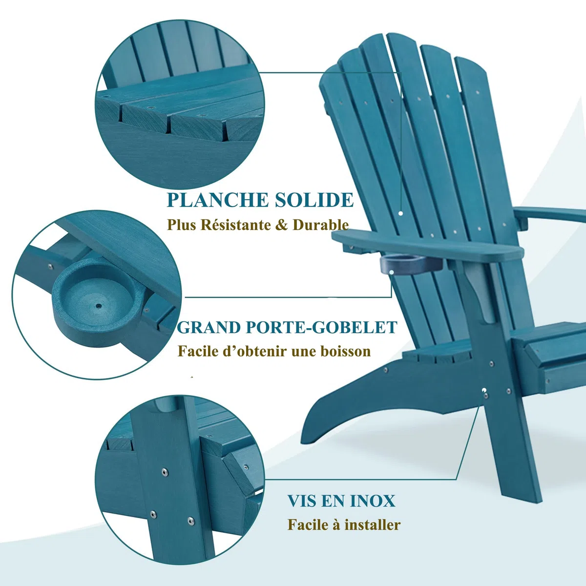 EFURDEN Adirondack Chaise Adirondack avec porte-gobelet en poly Lumber Outdoor en forme de grenouille - Charge maximale : 160 kg - Parfaite pour la piscine et la terrasse