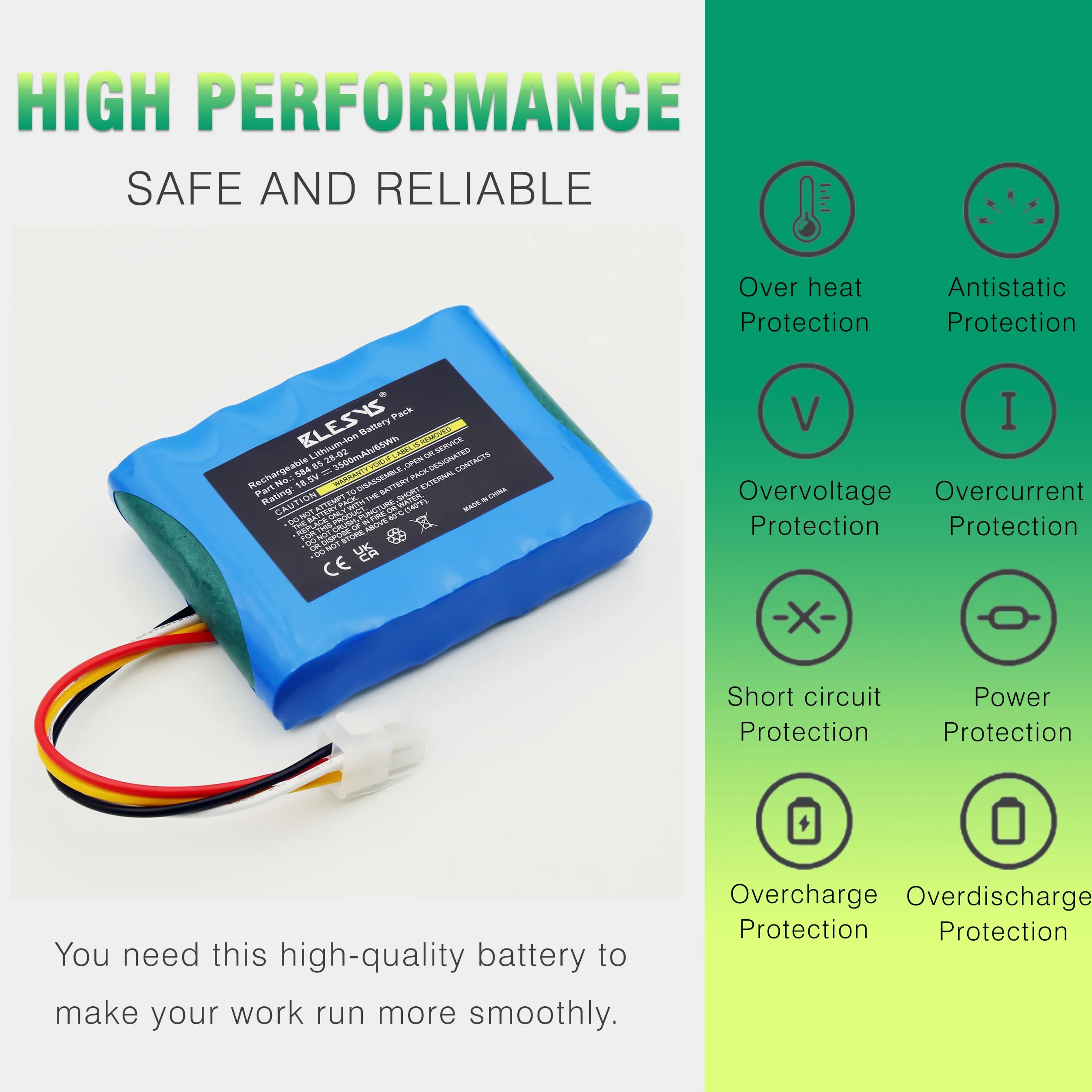 BLESYS 3500mAh Batterie pour Husqvarna Automower 310 315 315X Batterie Robot Tondeuse à Gazon Modèle 584 85 28-02 Compatible avec Gardena Sileno City 250 500 R100Li R130Li R160Li [18,5 V 65 Wh]