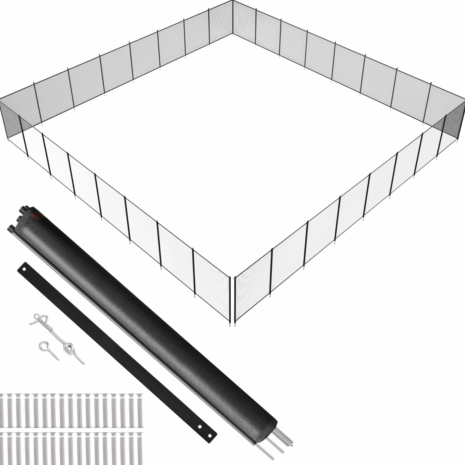 VEVOR Clôture de Piscine, Barrière de Piscine Creusée 1,21x29,26 m Clôture Amovible de Sécurité Pliable Tige en Aluminium Tissu Maille PVC Teslin 340 g/m² pour Protection Enfants Animaux Domestiques