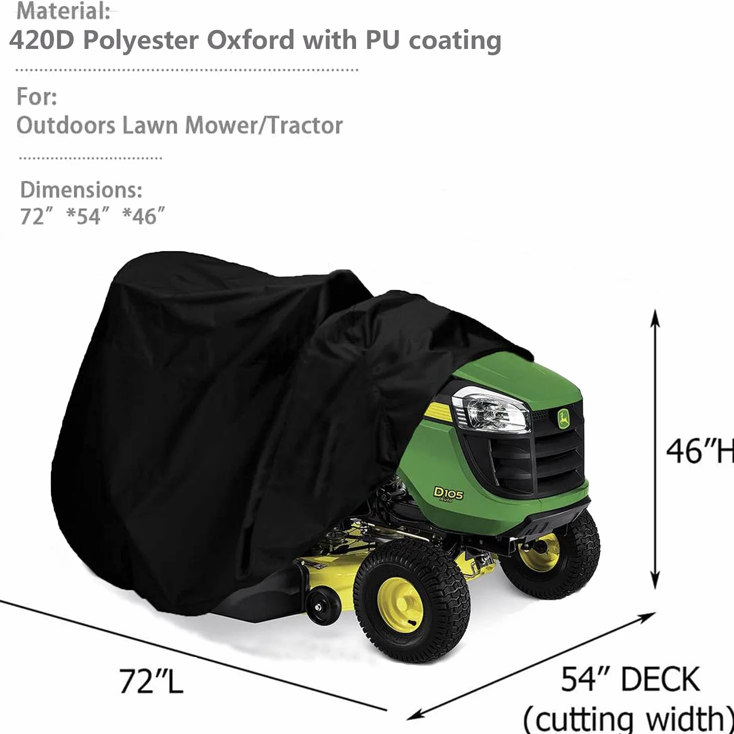 Housse imperméable pour tracteur tondeuse à gazon autoportée, jusqu'à 137,2 cm, polyester Oxford 420D, durable, résistant aux UV, résistant à l'eau